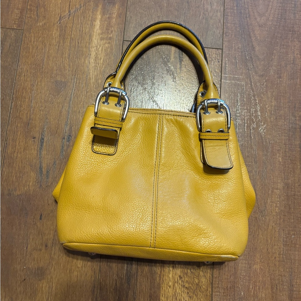 Tignanello Leather Top Handle Small Buckle Bag in Mustard Yellow